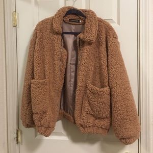 camel sherpa plush jacket